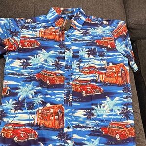 Haggar Tropical Car Print Shirt - Blue and Red